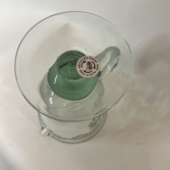 Glass Pitcher Spain Recycled Glass Handmade Pour Spout Ball Base 5 Cup 10.5 Tall - Picture 5 of 6